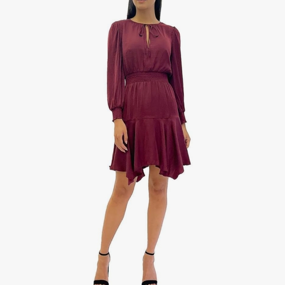 Sam Edelman Women's Size 0 Tie Neck Short Mini Dress Dark Red Maroon NWT